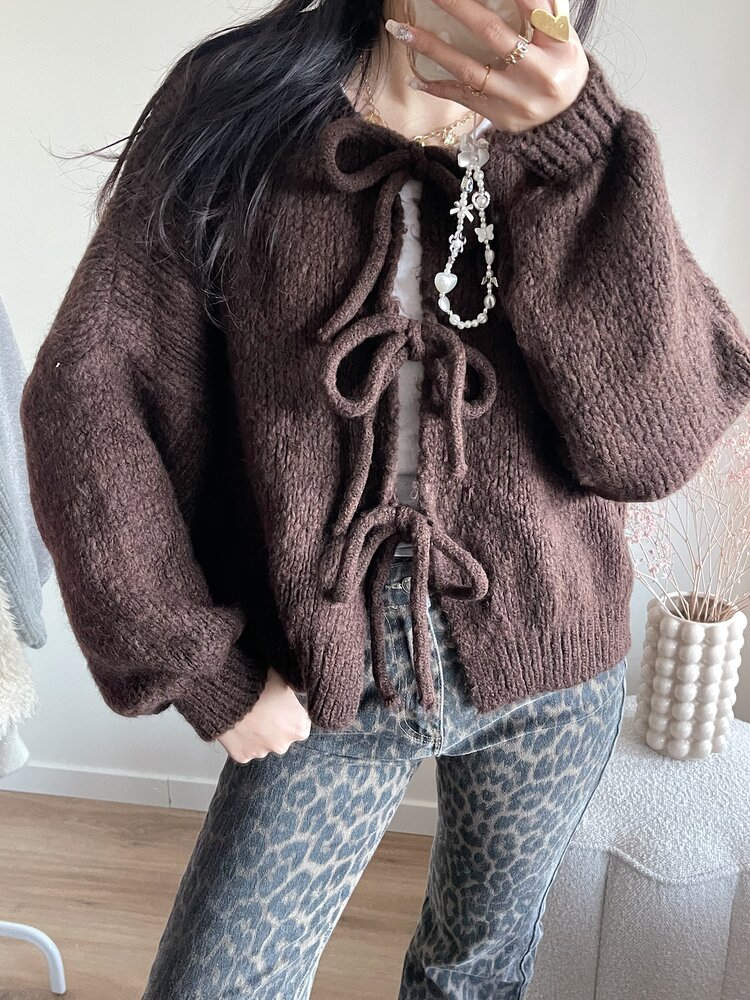 Nimi Bow Knit Sweater / Brown