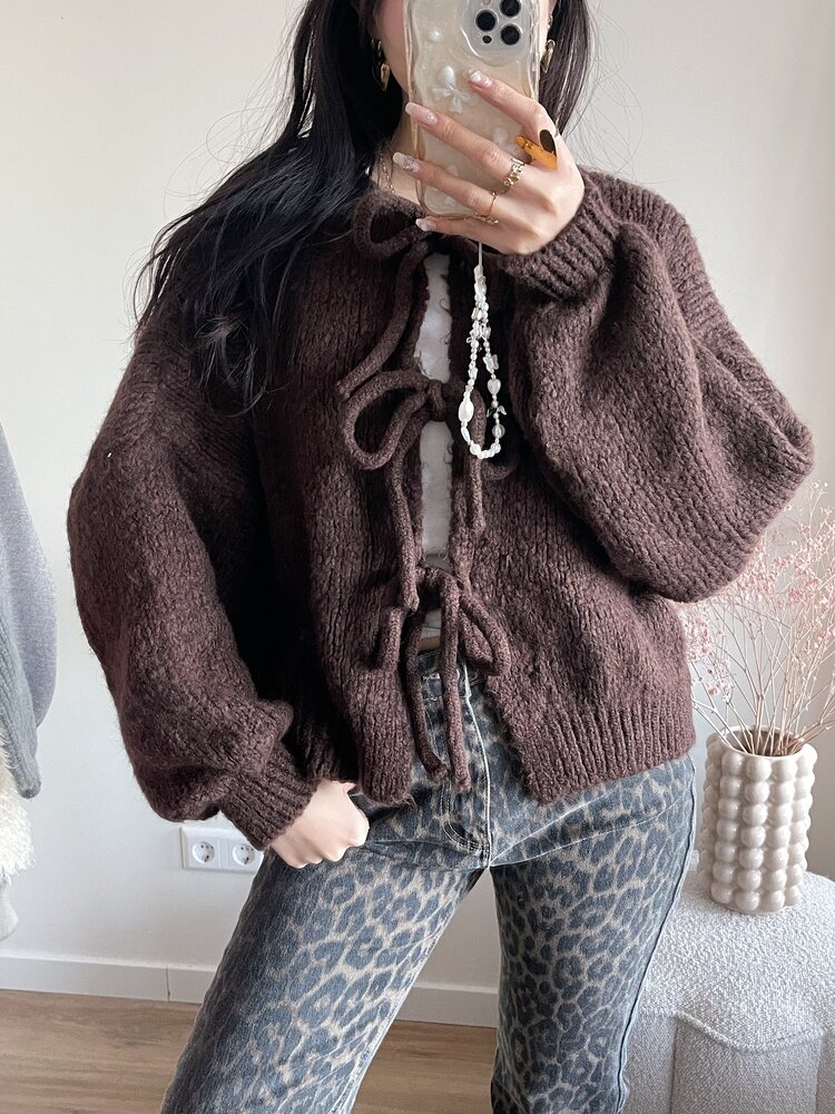 Nimi Bow Knit Sweater / Brown