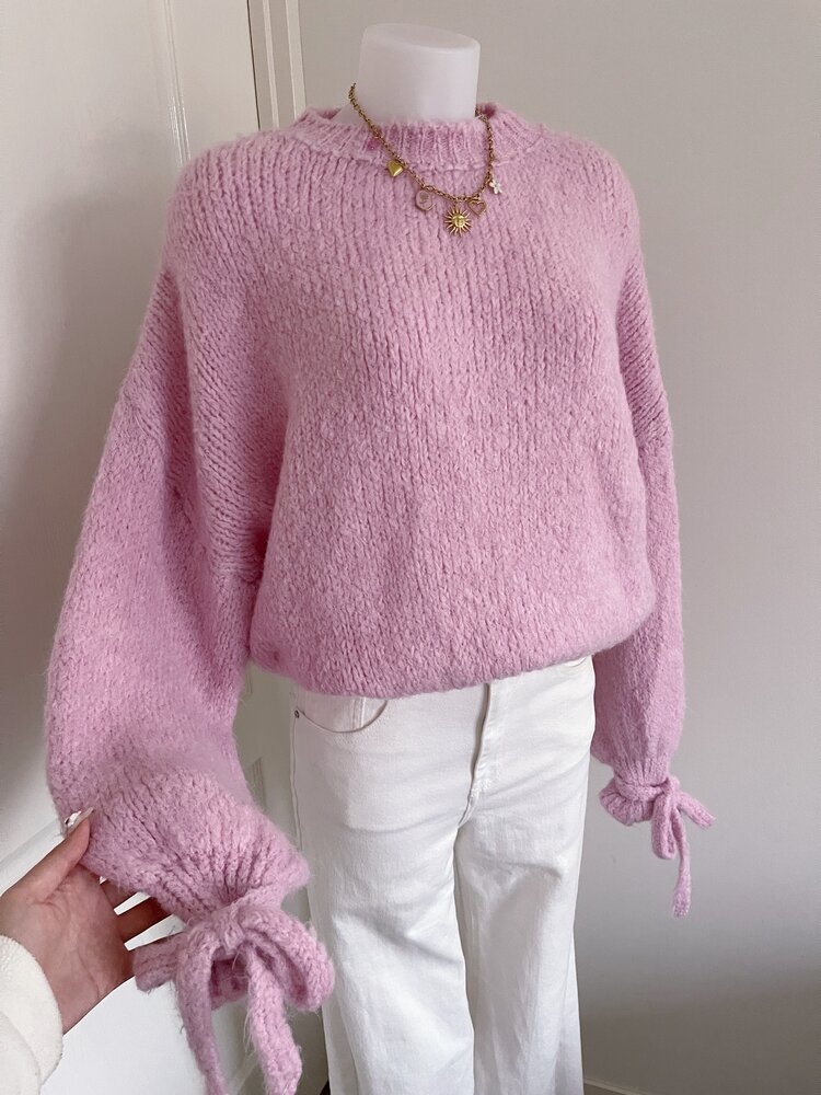 Aileen Oversized Bow Knit Sweater / Light Pink