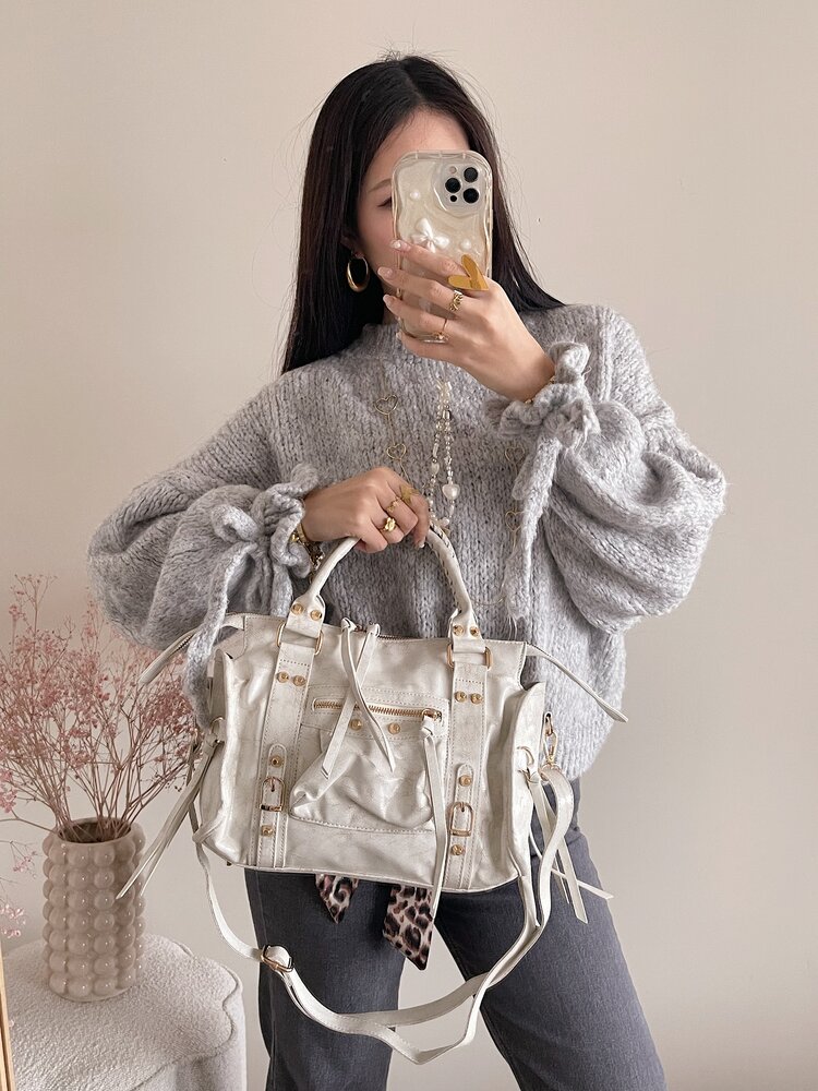 Sara City Studs Bag / Beige Ecru