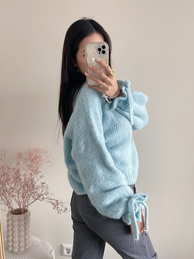 Aileen Oversized Bow Knit Sweater / Light Blue