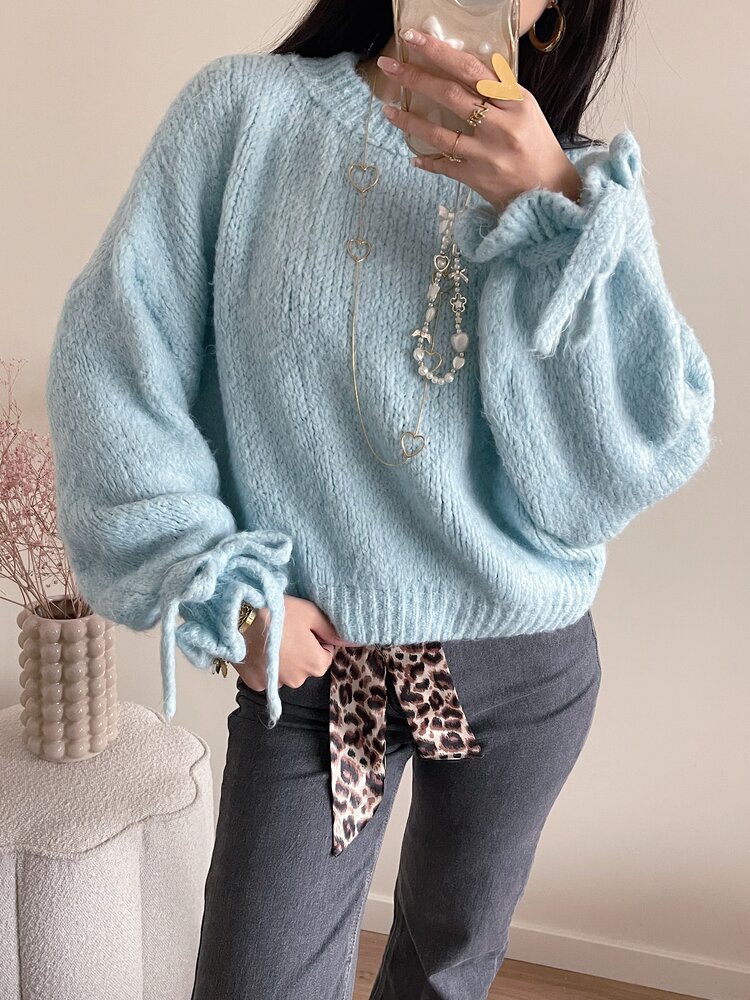 Aileen Oversized Bow Knit Sweater / Light Blue