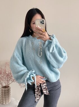 Aileen Oversized Bow Knit Sweater / Light Blue