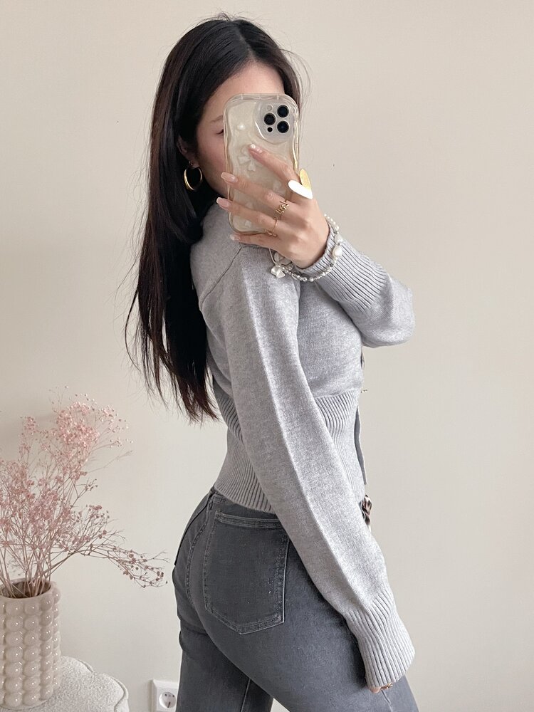 Aila Button Cardigan / Grey