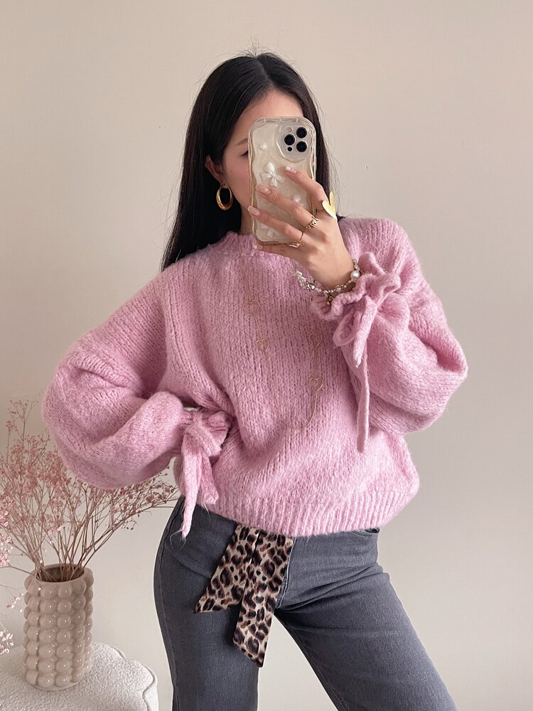 Aileen Oversized Bow Knit Sweater / Light Pink