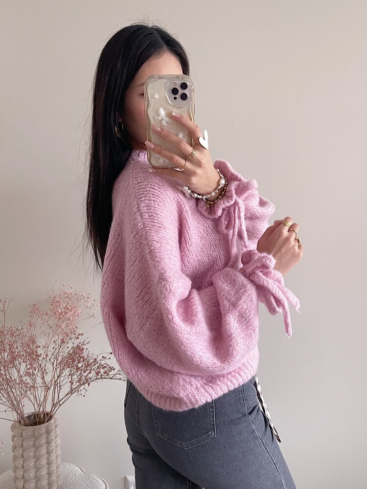 Aileen Oversized Bow Knit Sweater / Light Pink