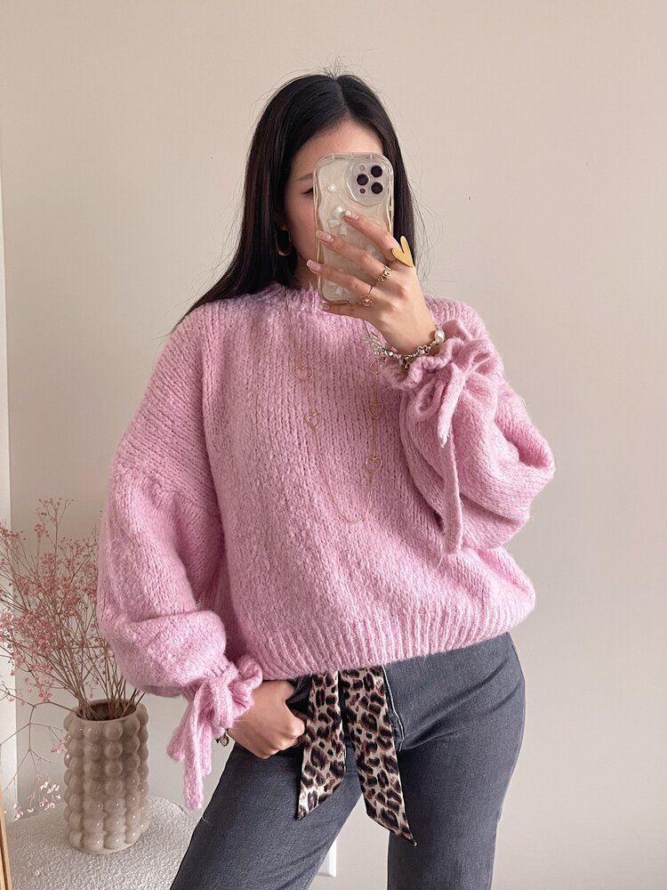 Aileen Oversized Bow Knit Sweater / Light Pink