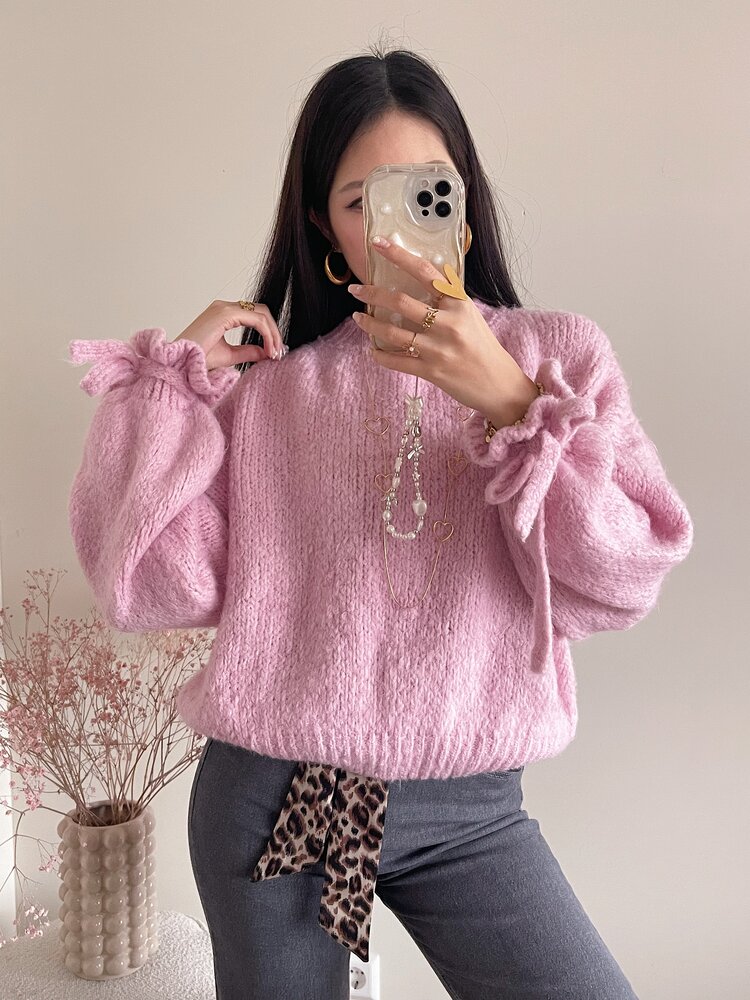 Aileen Oversized Bow Knit Sweater / Light Pink