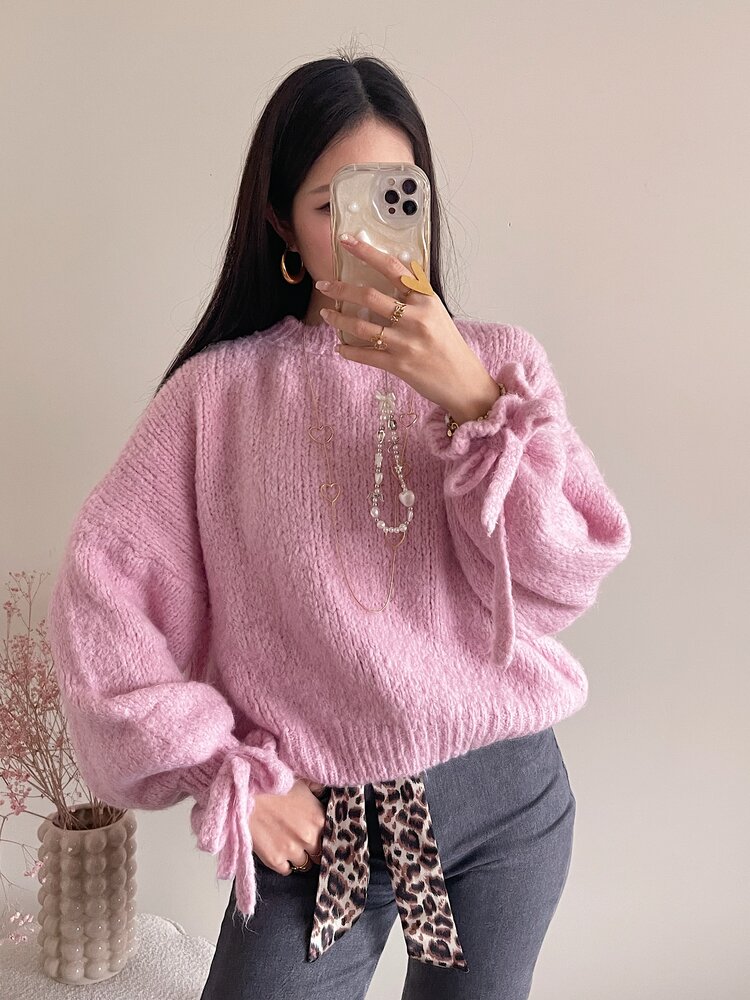 Aileen Oversized Bow Knit Sweater / Light Pink