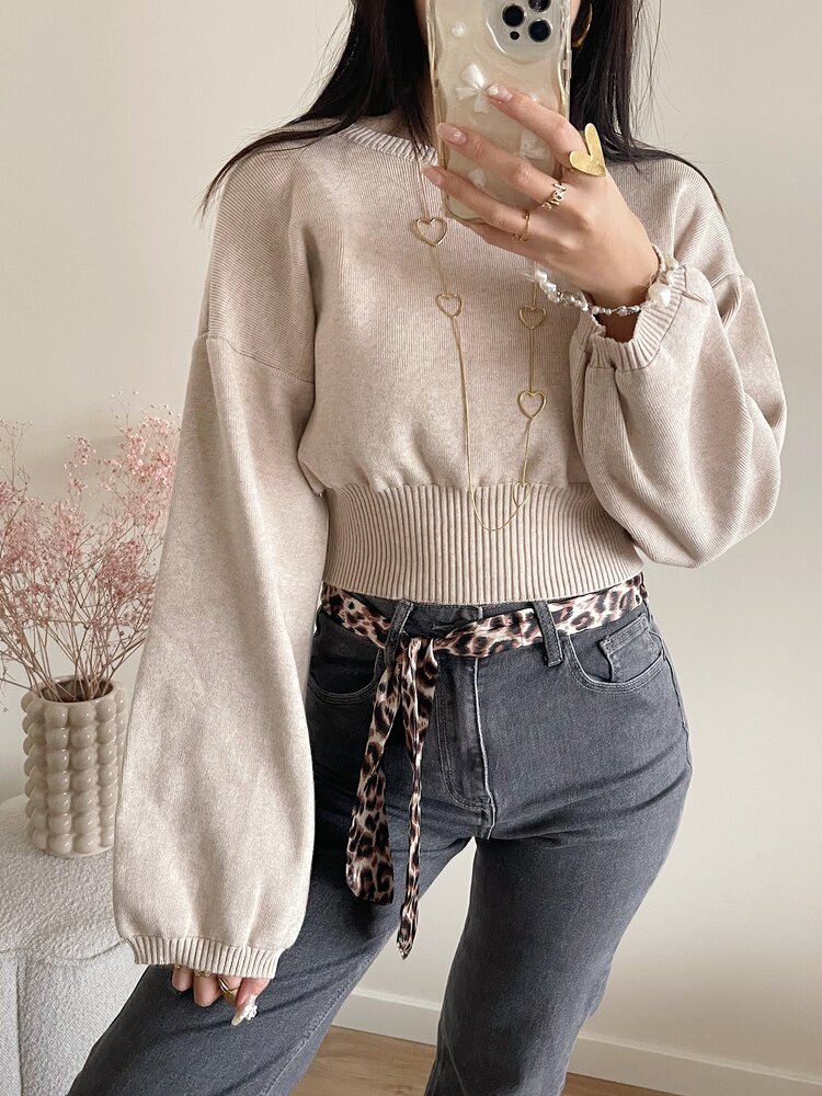 Lana Basic Crop Sweater / Beige