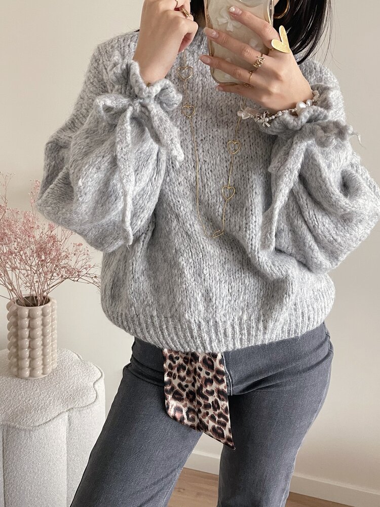 Aileen Oversized Bow Knit Sweater / Grey