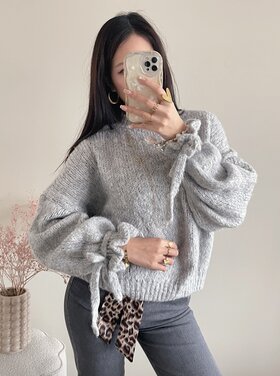Aileen Oversized Bow Knit Sweater / Grey