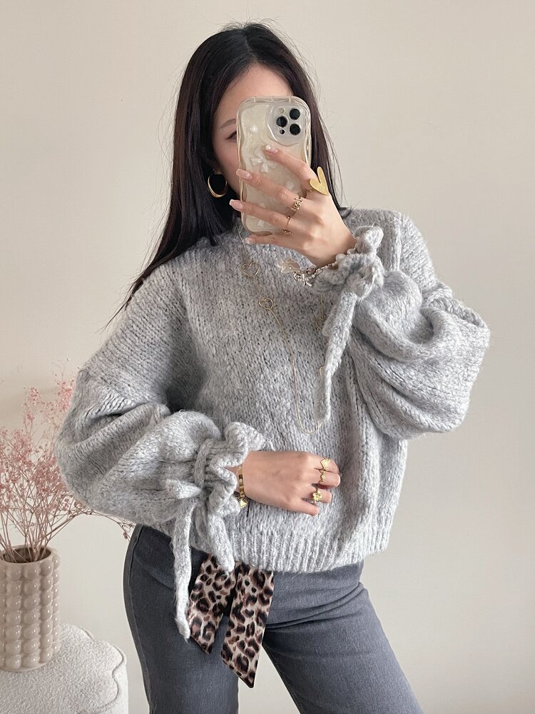 Aileen Oversized Bow Knit Sweater / Grey