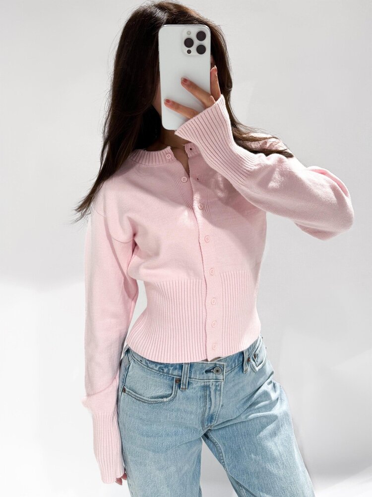 Aila Button Cardigan / Light Pink