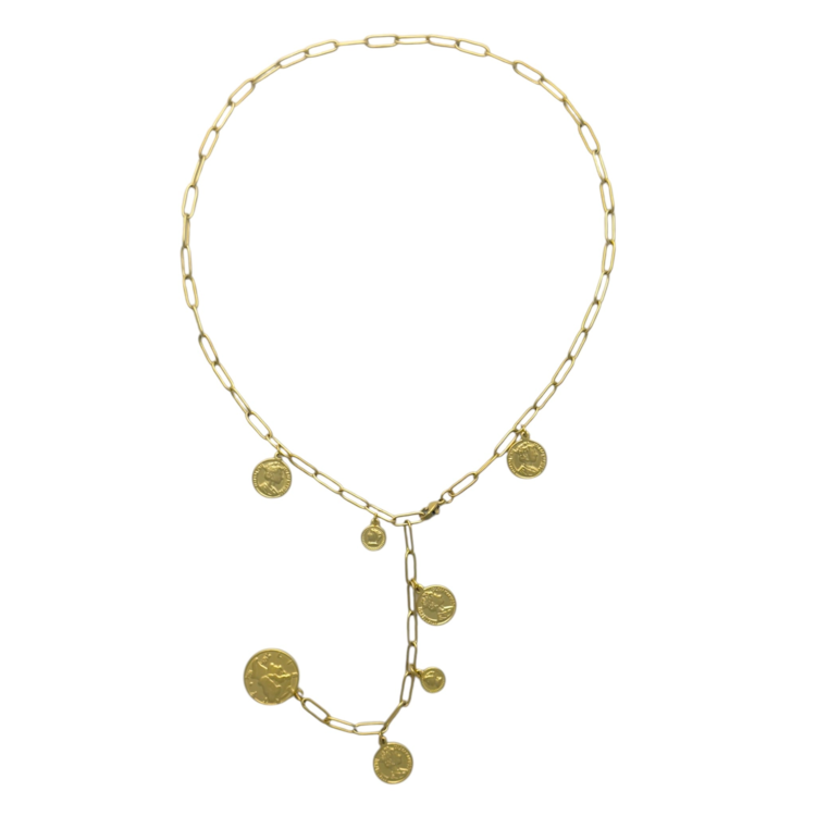 Gold Coin Drop Chain Necklace