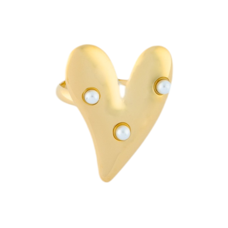 Gold Heart Pearls Ring