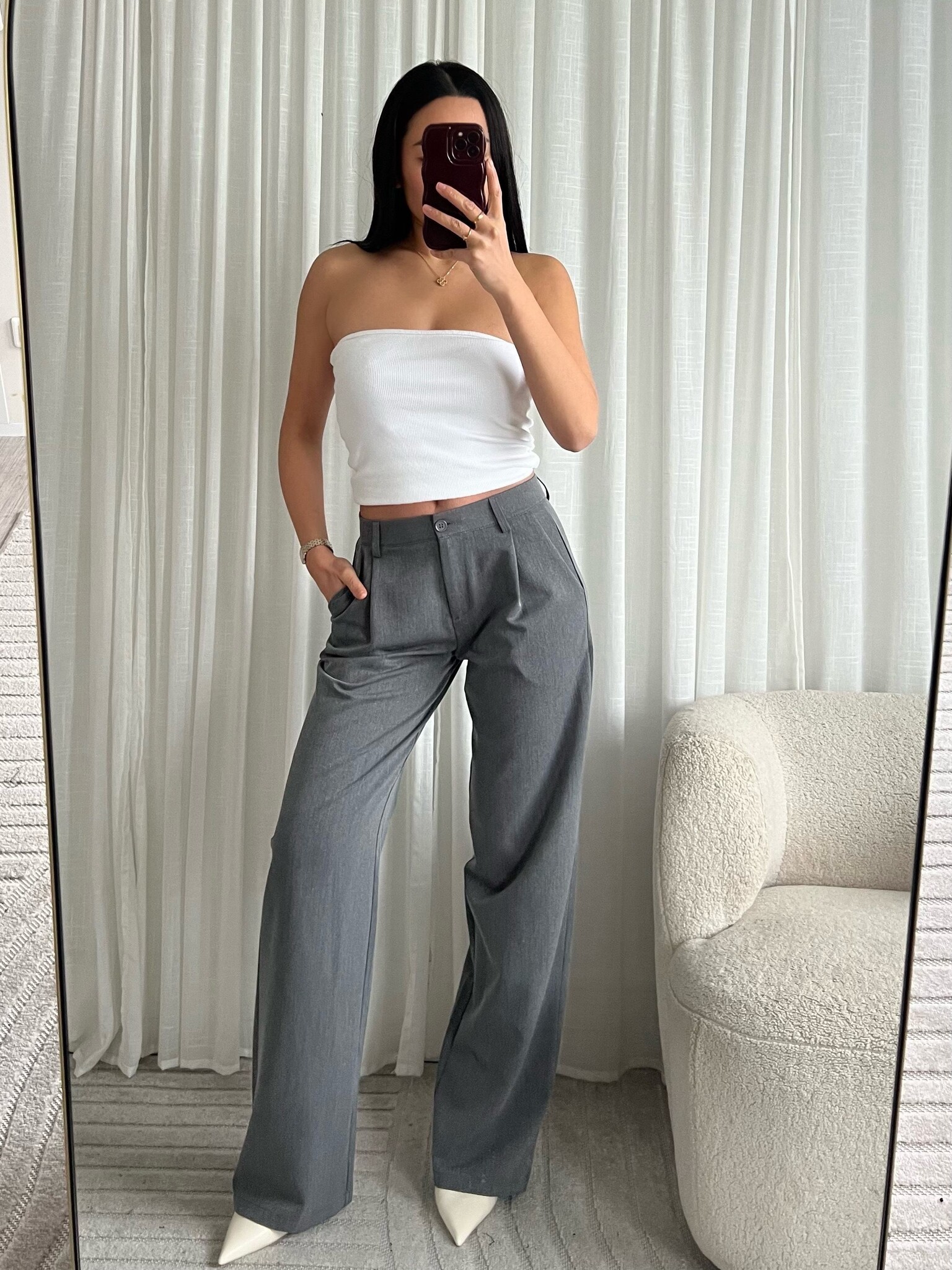 Lova Low Waist Straight Leg Trousers Grey (TALL) Hello My Love