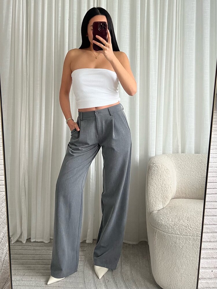 Lova Low Waist Straight Leg Trousers / Grey (TALL)