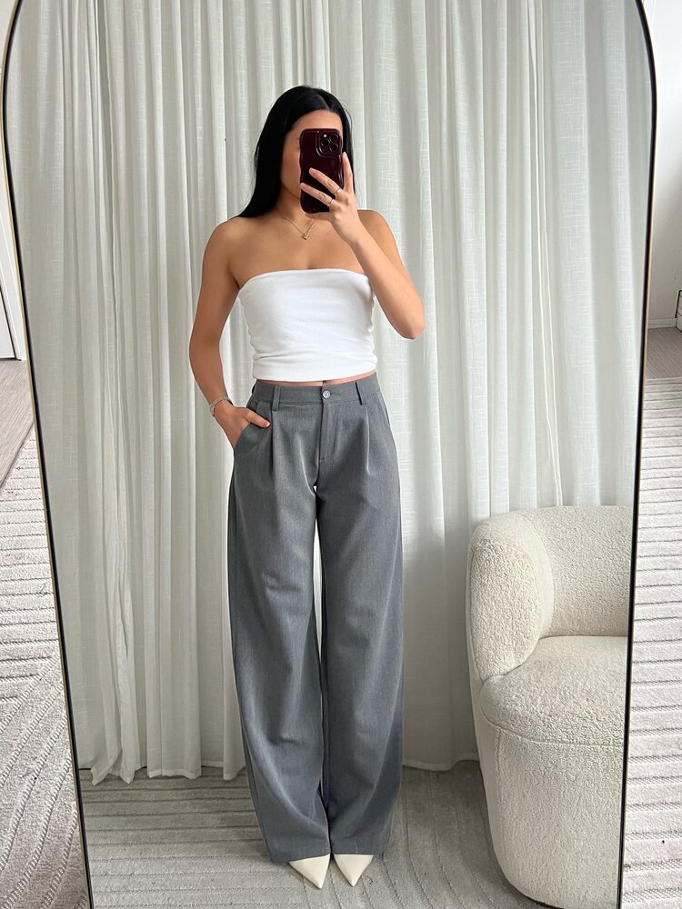 Lova Low Waist Straight Leg Trousers / Grey (TALL)