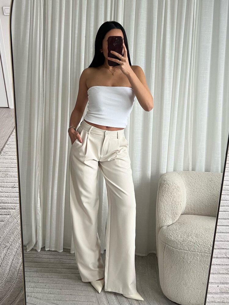 Lova Low Waist Straight Leg Trousers / Cream (TALL)