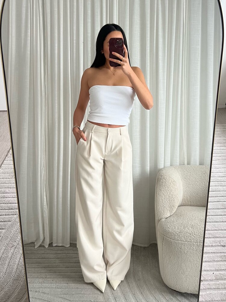 Lova Low Waist Straight Leg Trousers / Cream (TALL)