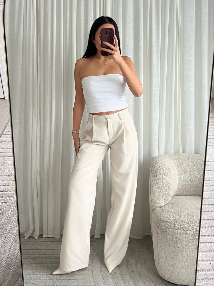 Lova Low Waist Straight Leg Trousers / Cream (TALL)