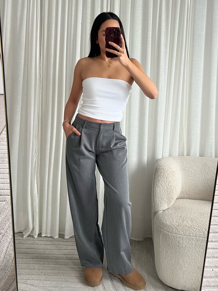 Lova Low Waist Straight Leg Trousers / Grey (REGULAR)