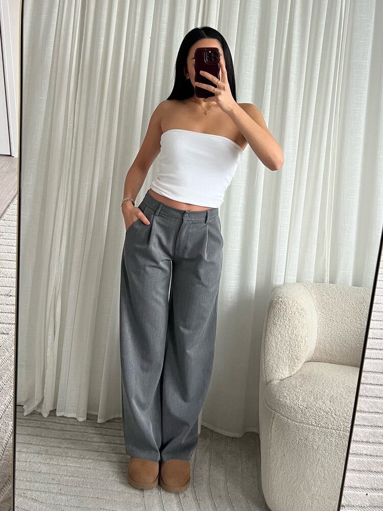 Lova Low Waist Straight Leg Trousers / Grey (REGULAR)