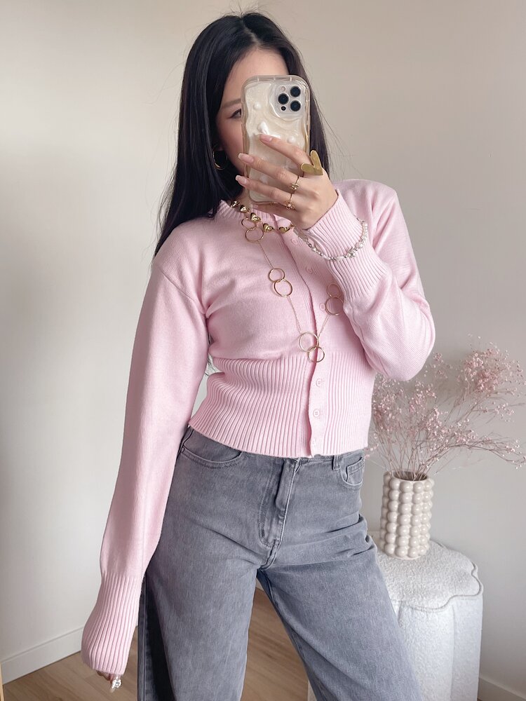 Aila Button Cardigan / Light Pink