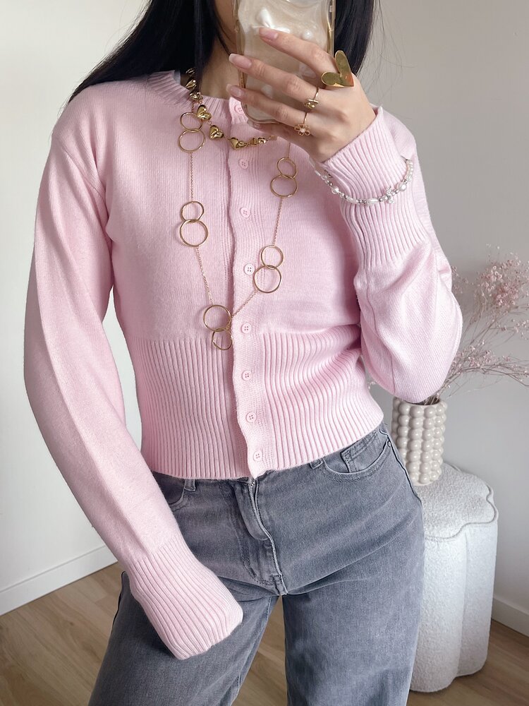 Aila Button Cardigan / Light Pink
