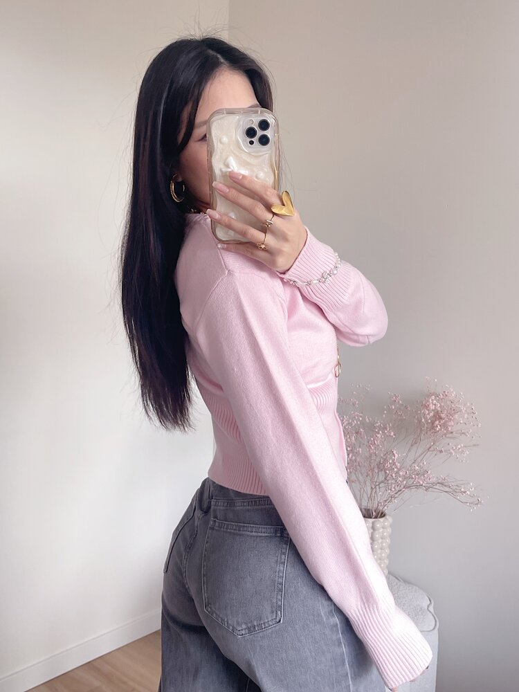 Aila Button Cardigan / Light Pink