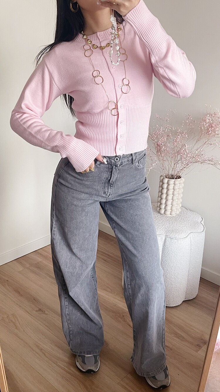 Aila Button Cardigan / Light Pink