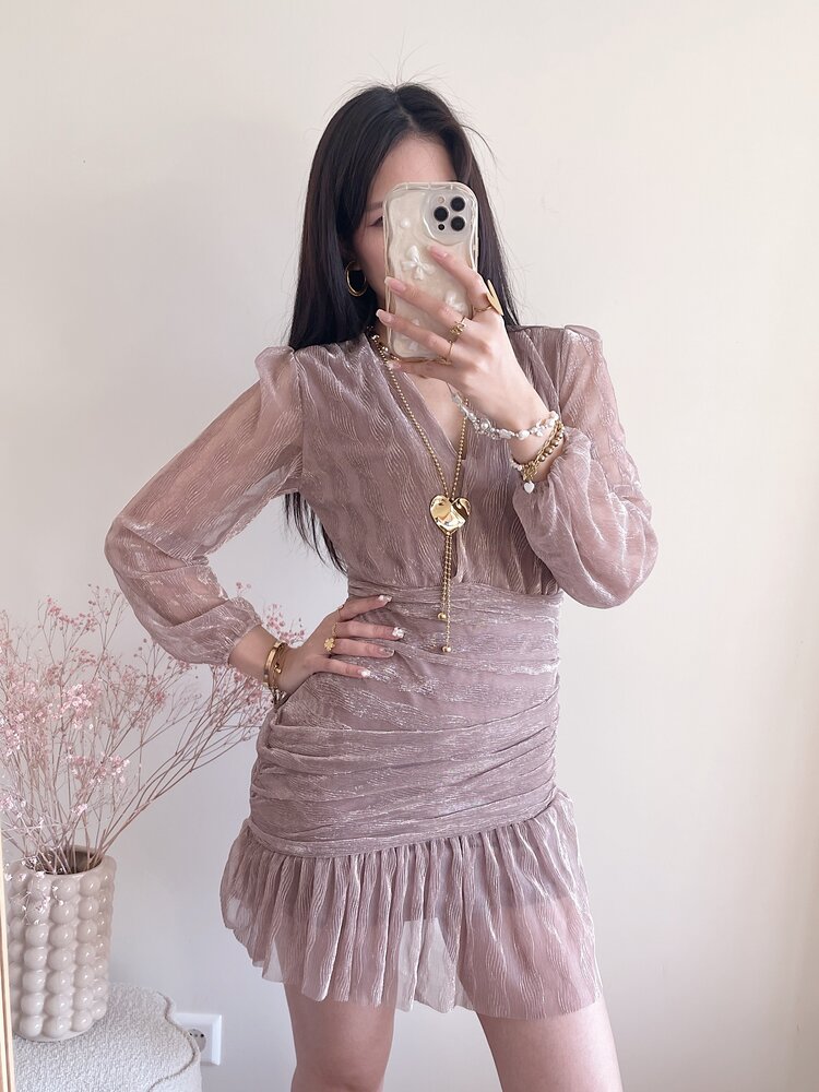 Marina Lurex Pleated Dress / Pink