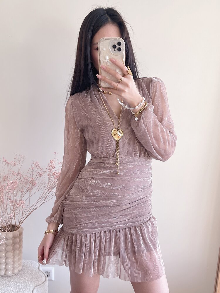 Marina Lurex Pleated Dress / Pink