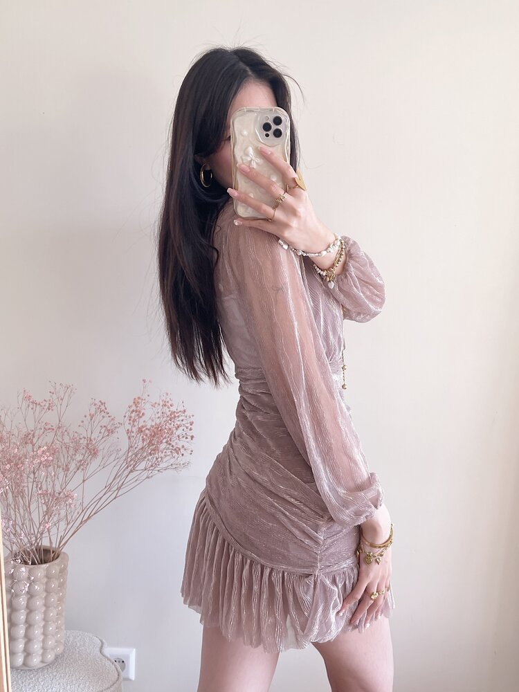 Marina Lurex Pleated Dress / Pink