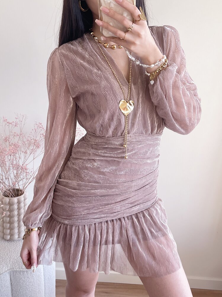 Marina Lurex Pleated Dress / Pink