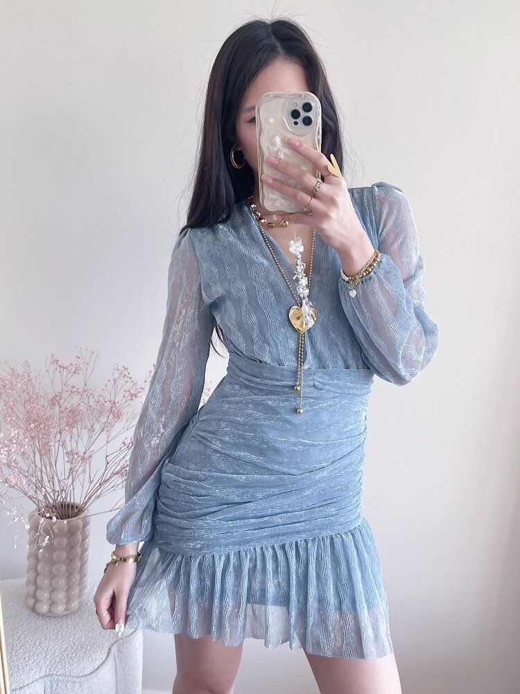 Marina Lurex Pleated Dress / Blue