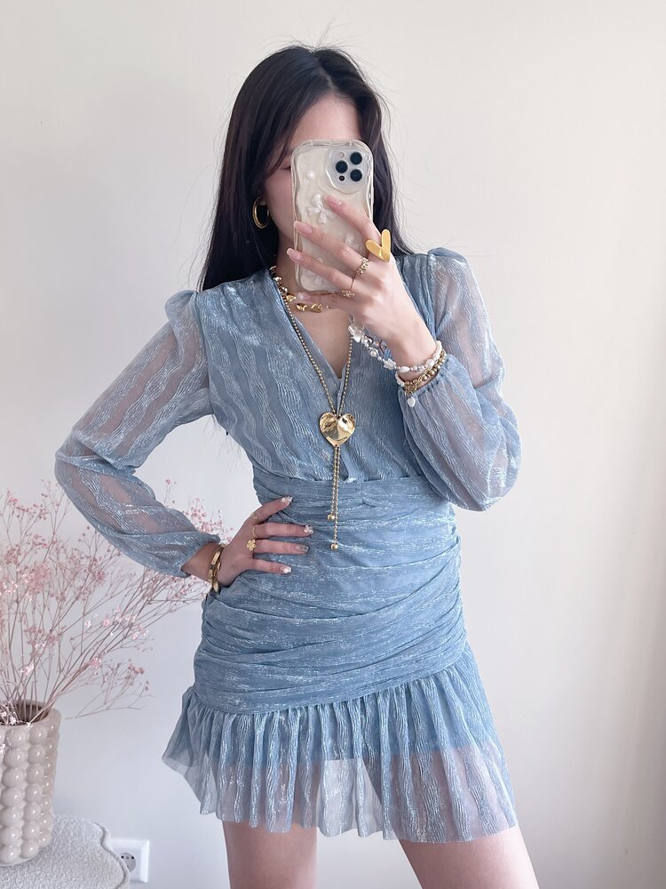 Marina Lurex Pleated Dress / Blue