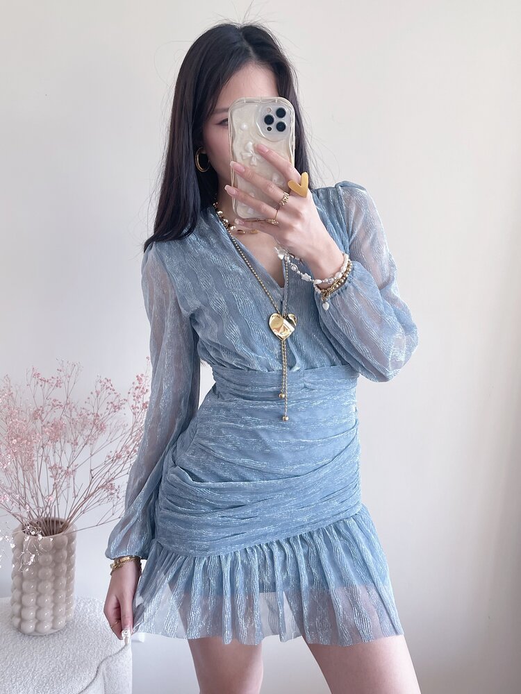 Marina Lurex Pleated Dress / Blue