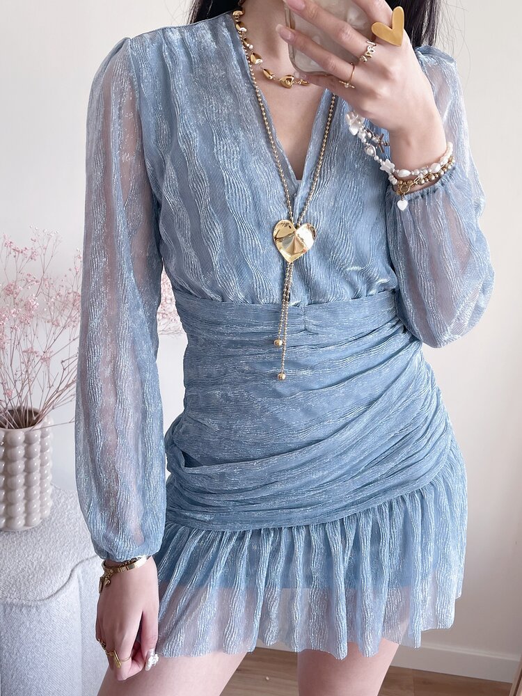 Marina Lurex Pleated Dress / Blue