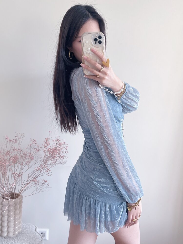 Marina Lurex Pleated Dress / Blue