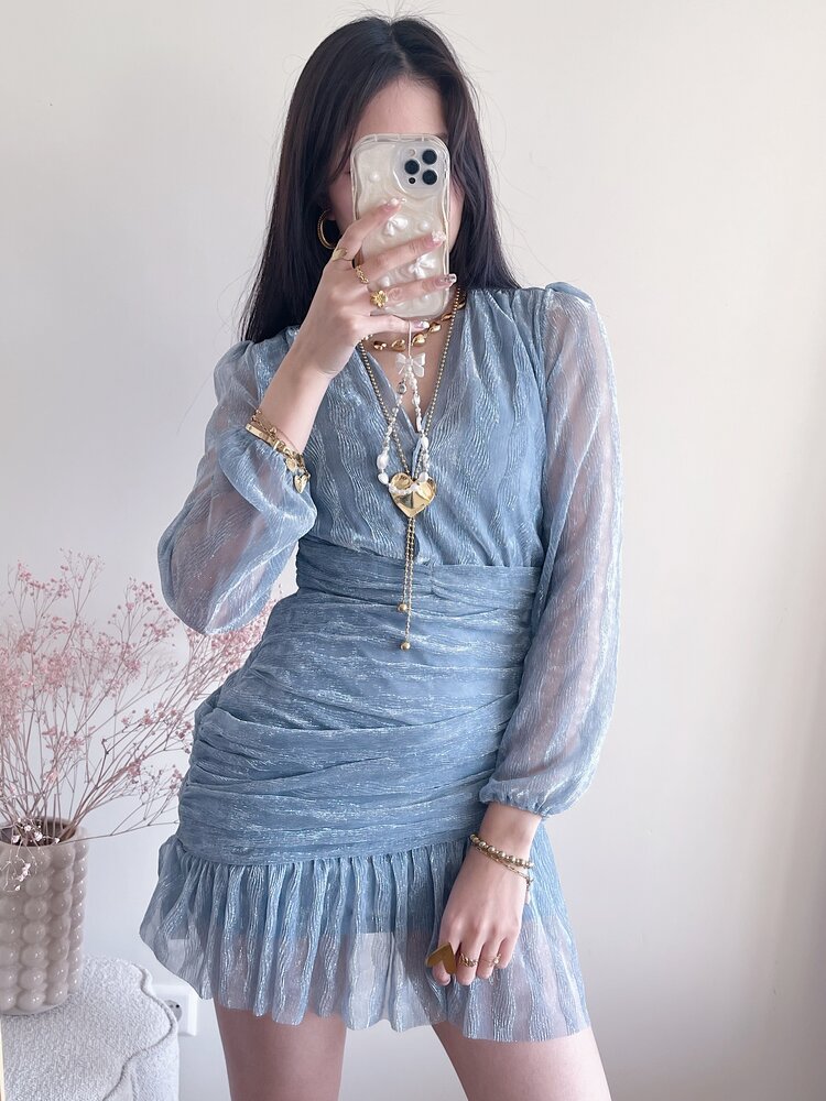 Marina Lurex Pleated Dress / Blue