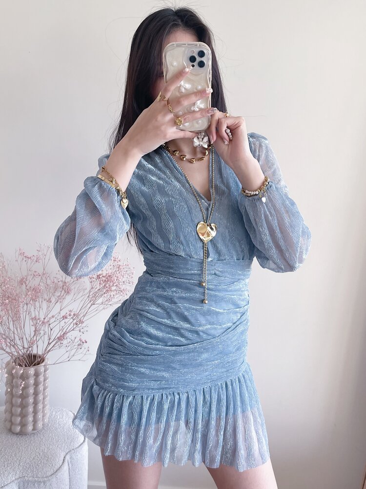 Marina Lurex Pleated Dress / Blue