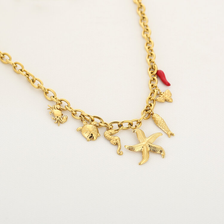 Gold Ocean Summer Charms Necklace
