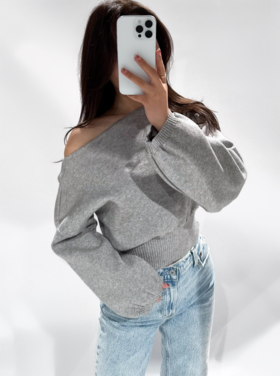 Joyce Off Shoulder Sweater / Grey