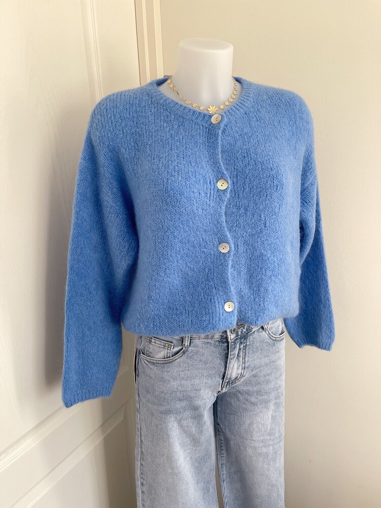 Lydia Fluffy Knit Cardigan / Blue