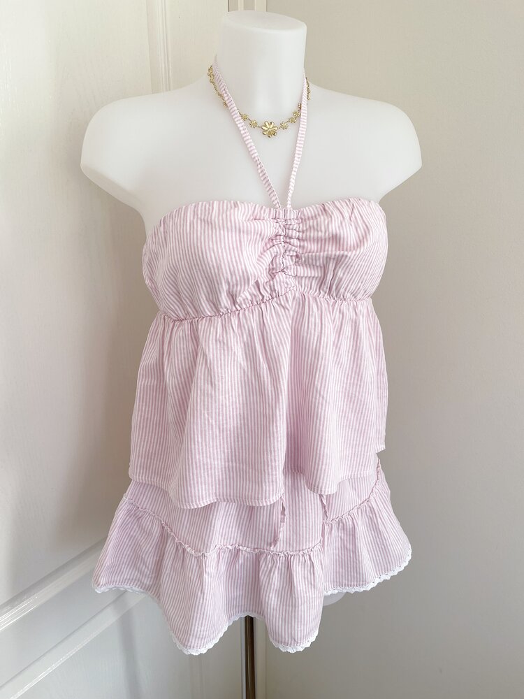 Nika Striped Halter Top / Light Pink