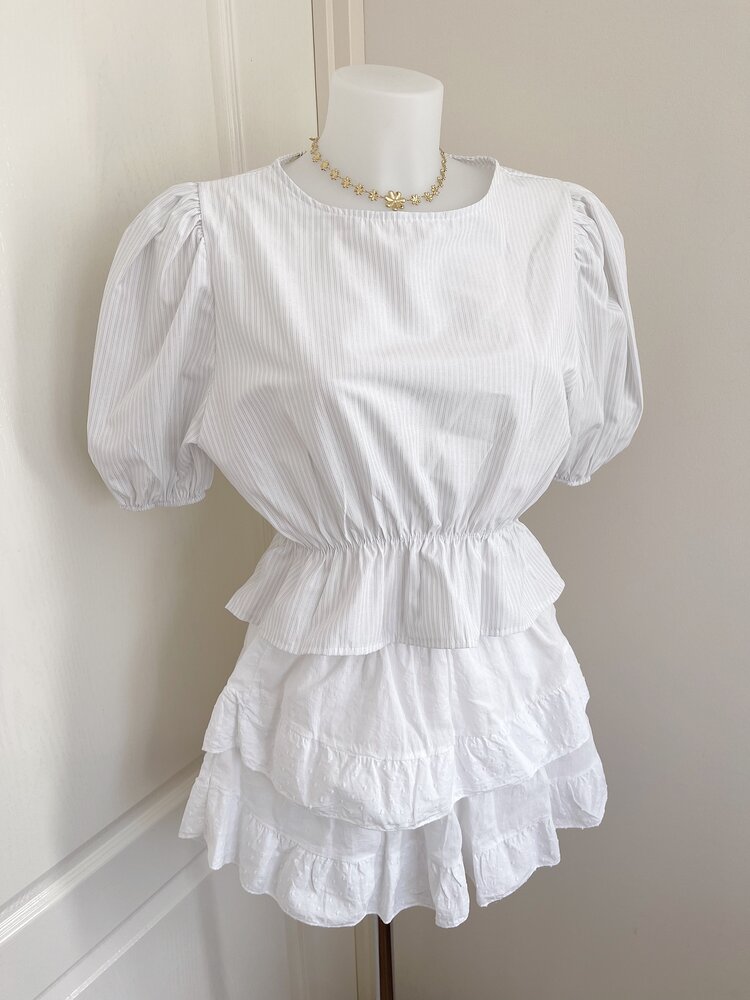 Kaylian Striped Puffy Top / White