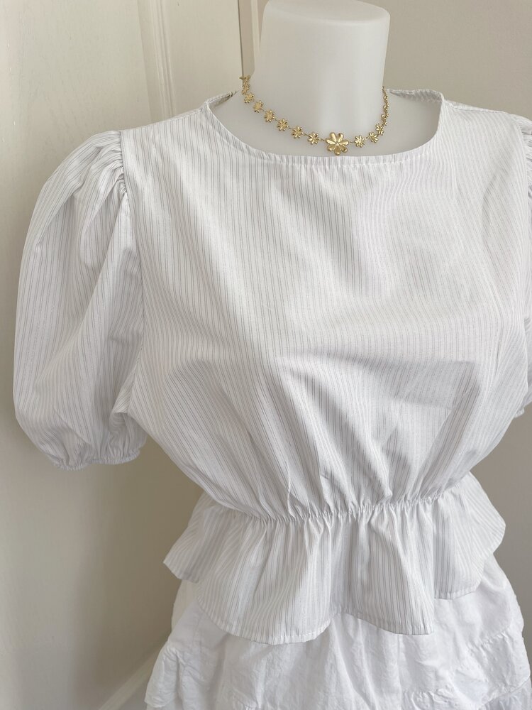 Kaylian Striped Puffy Top / White