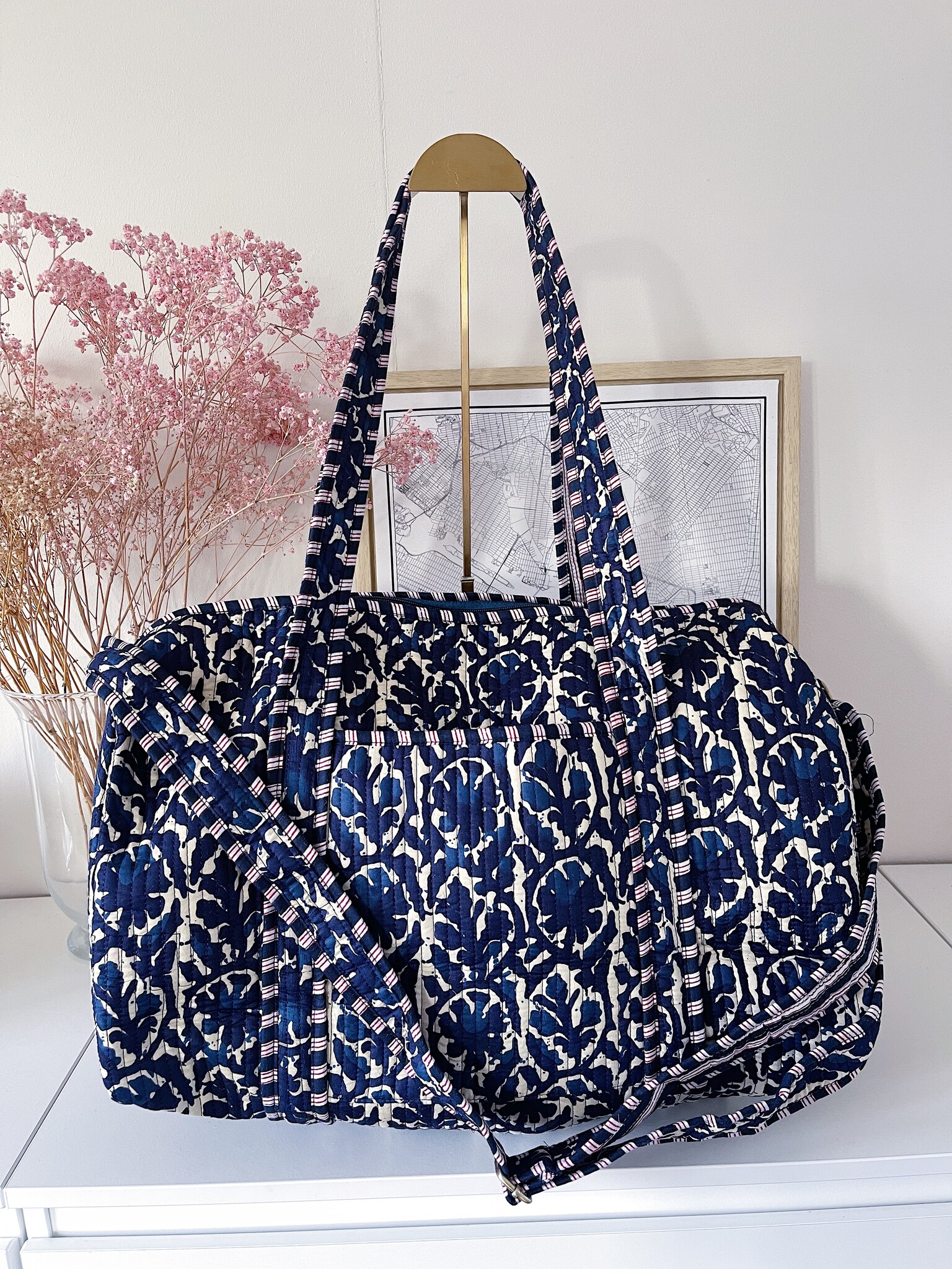 Yasmina Flower Travel Bag / Navy Blue - Hello My Love